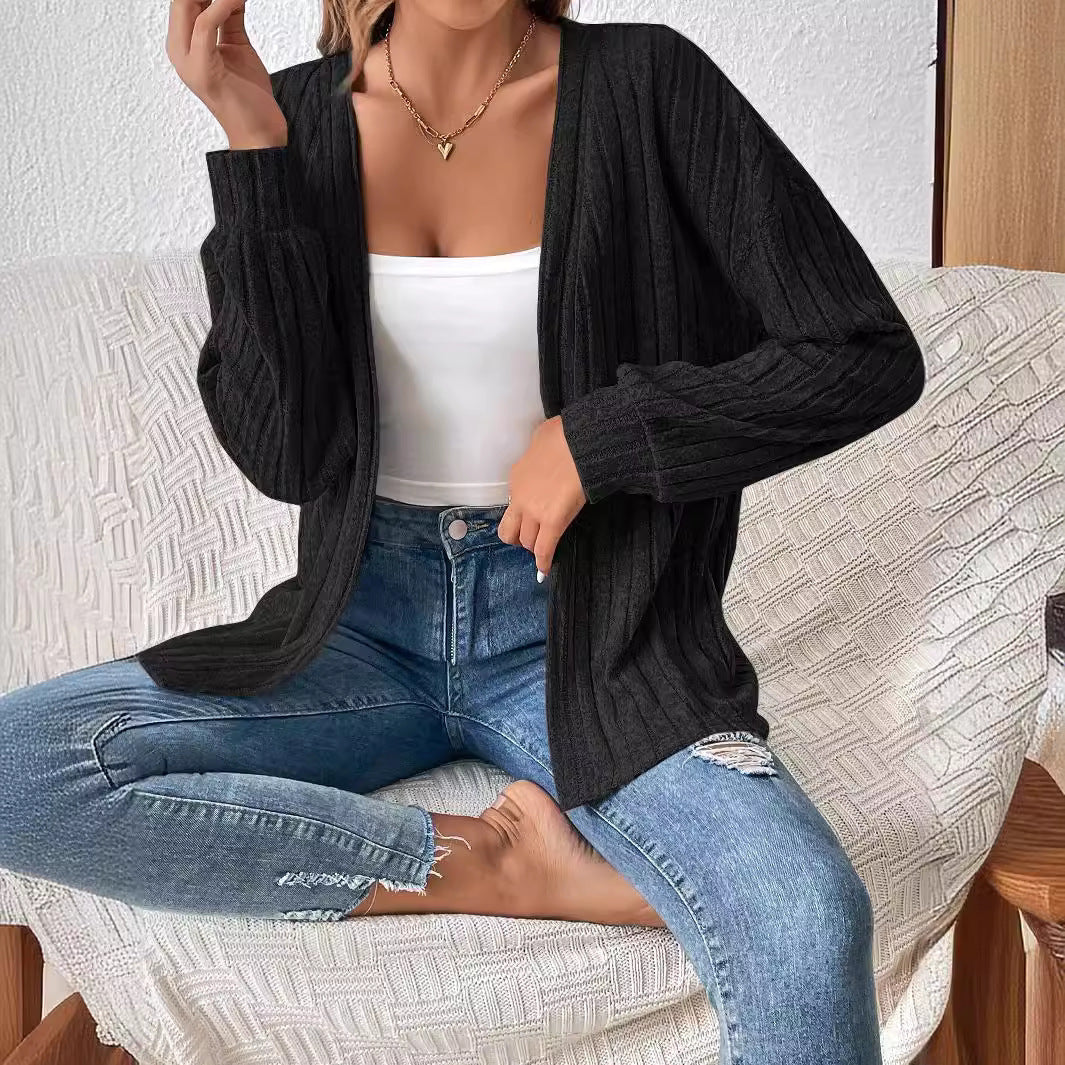 Brushed Solid Color Cardigan Model LIERSHERF Coat Women's Clothing