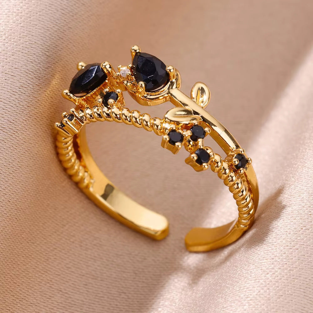 Mild Luxury Retro 18K Gold Plated Love Emerald Ring