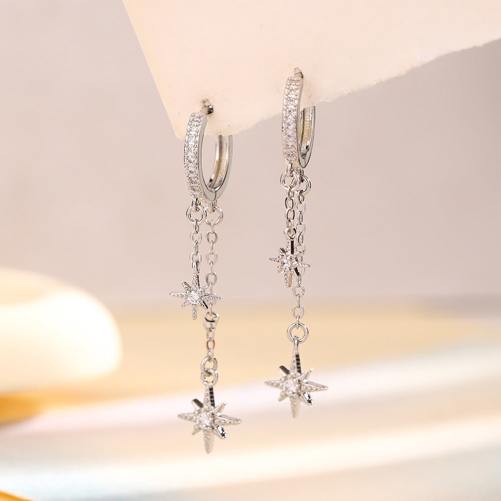 Summer High-grade Eight Awn Star Zircon Earrings For Women