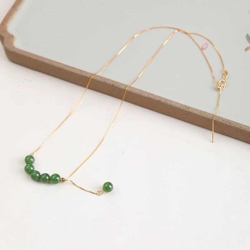 Green Round Beads Smile Jasper Necklace Niche Retro
