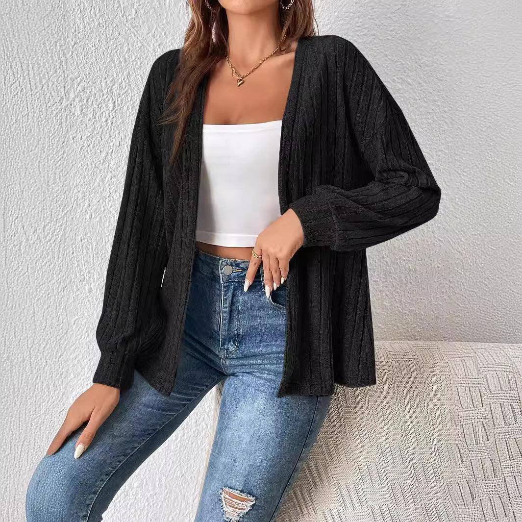 Brushed Solid Color Cardigan Model LIERSHERF Coat Women's Clothing
