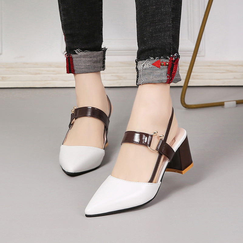 Spring And Summer Pointed Toe Thick Heel Toe Box Women's Sandals