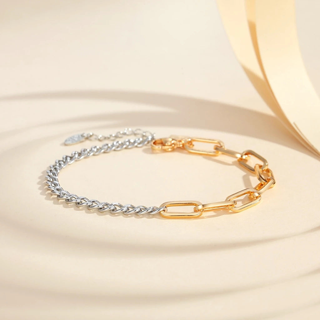 Women's Gold-plated Exquisite Minority All-match Simple Gold And Silver Stitching Bracelet