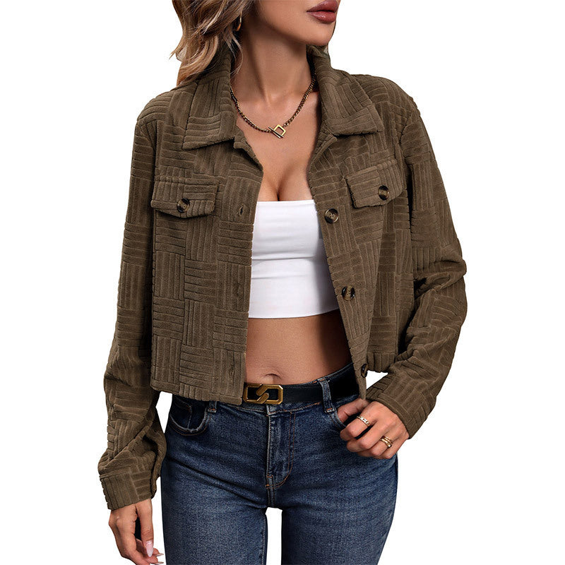 Retro Overalls Style Corduroy Solid Color European And American Khaki Coat