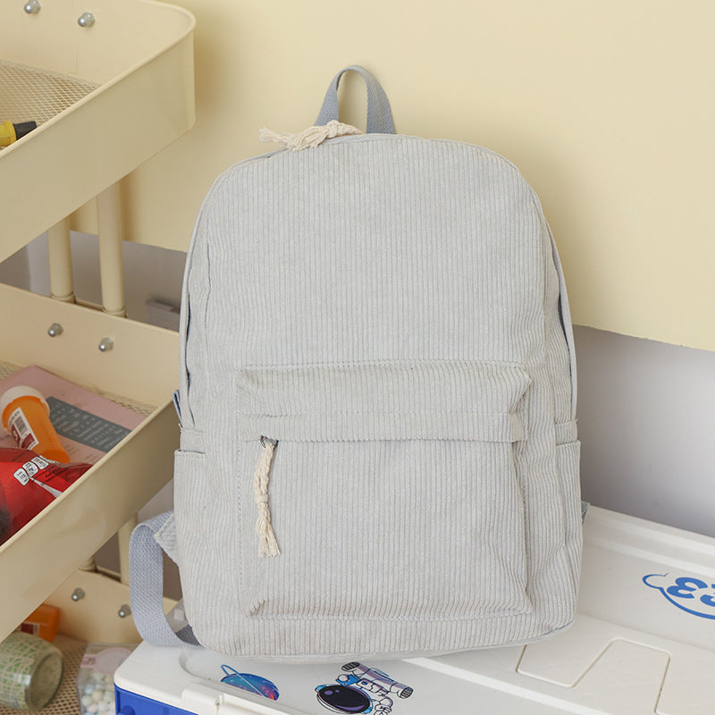 Solid Color Fashion Female Corduroy Backpack
