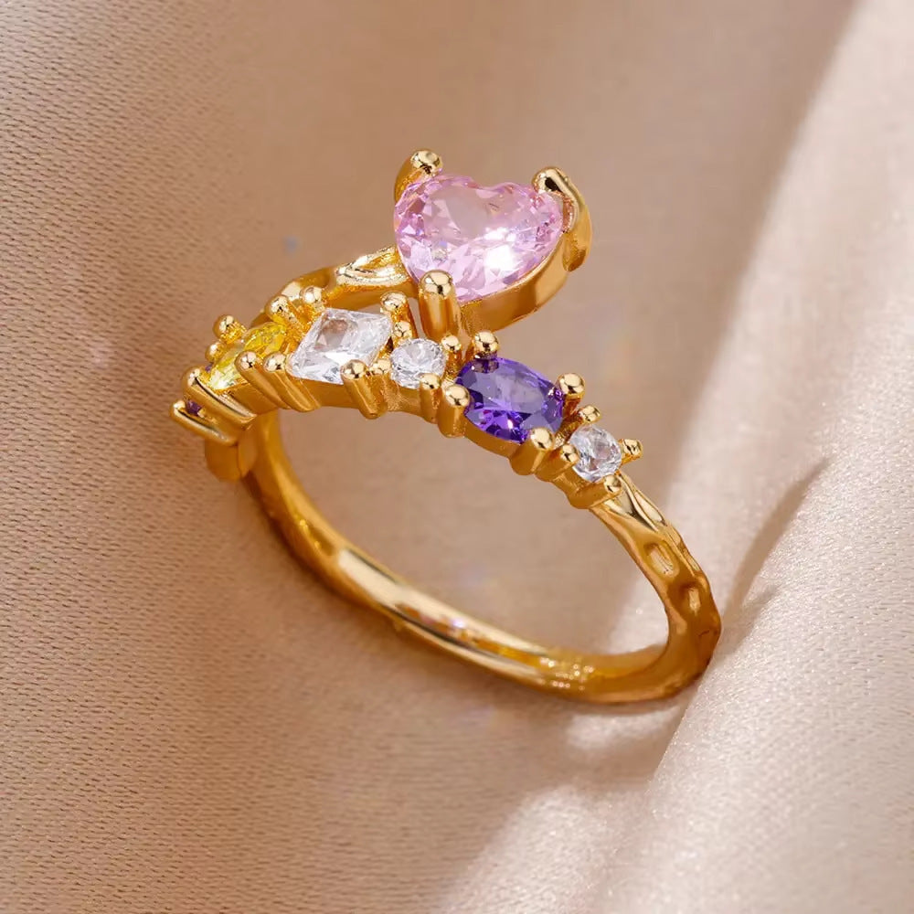 Mild Luxury Retro 18K Gold Plated Love Emerald Ring