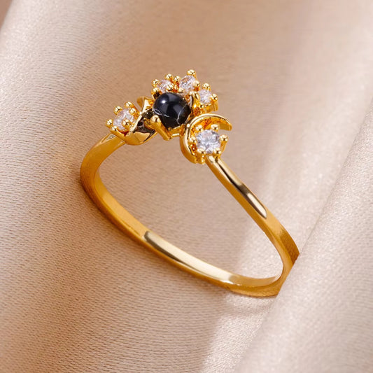 Mild Luxury Retro 18K Gold Plated Love Emerald Ring