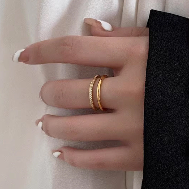 Simple Dignified Hollow Double-layer Diamond Titanium Steel Ring
