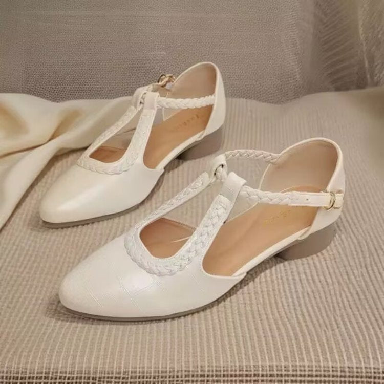 Soft Leather Pointed Cross-strap Hollow Leather Shoes