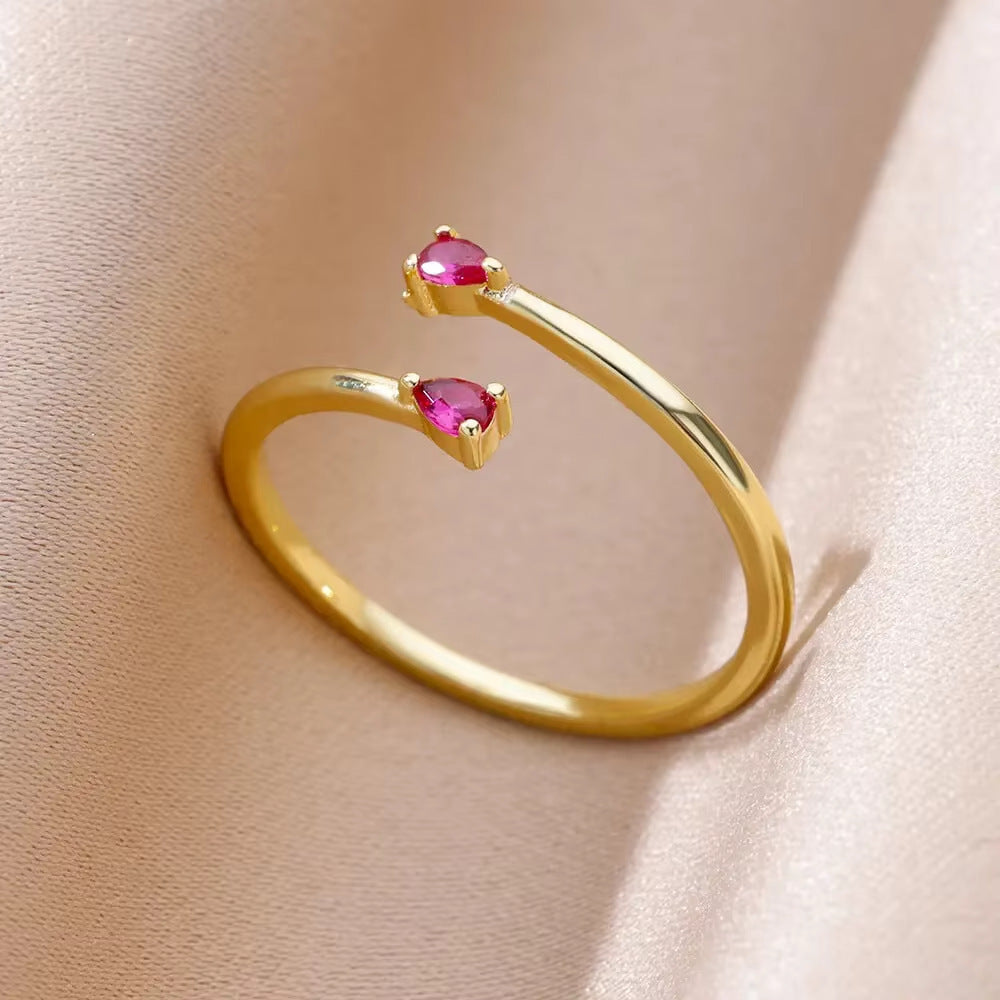 Mild Luxury Retro 18K Gold Plated Love Emerald Ring