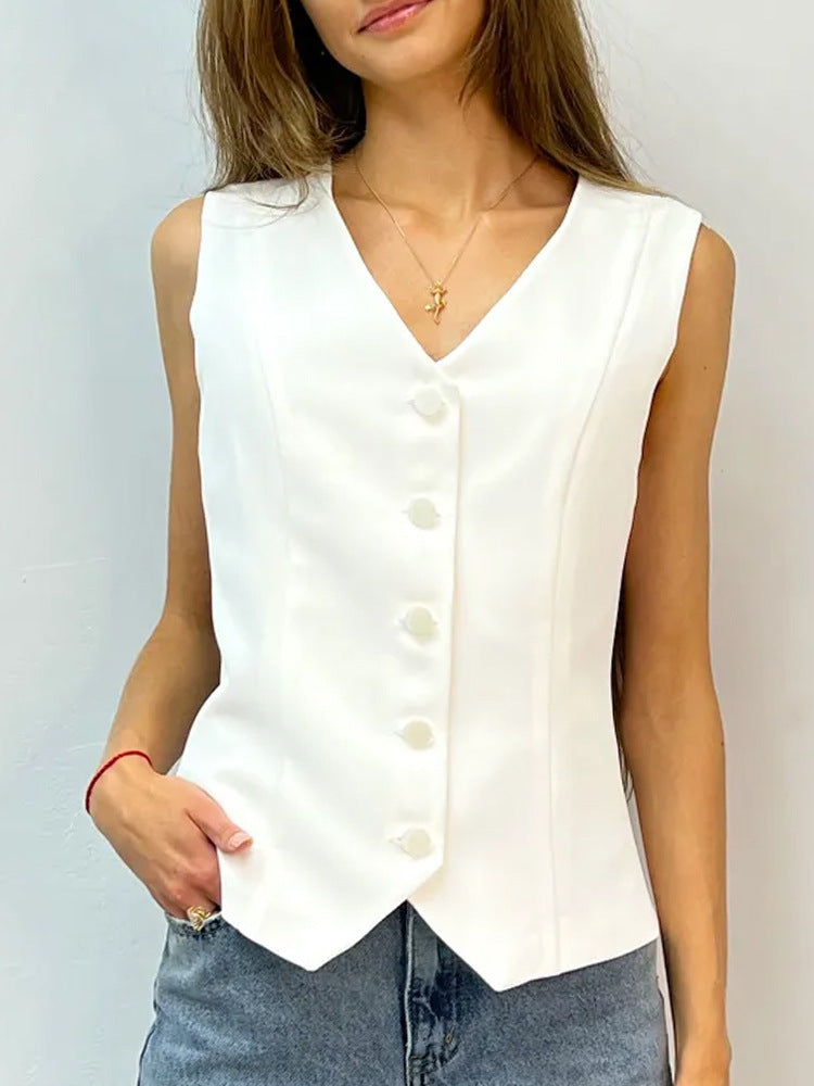 Outer Wear Button Solid Color European And American Breathable Top