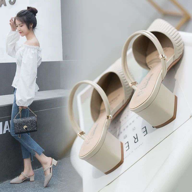 Pointed Thick-heeled Shoes Baotou Mid-heeled High-heeled Large Size Women's Shoes